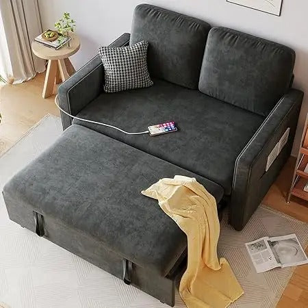 3-in-1 Convertible Sleeper Sofa Bed – 54" Pull-Out Loveseat with Adjustable Backrest, Storage Pockets & USB/Type-C Charging Ports