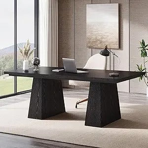 63-Inch Executive Desk with Double Pedestal – Modern Computer Desk with Scratch-Resistant Finish, Spacious Work Surface for Home Office or Conference Room