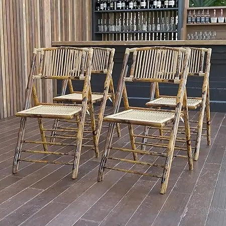 4-Pack Bamboo Folding Chairs – Commercial-Grade Wooden Event Chairs with Slat Back & 300lbs Capacity