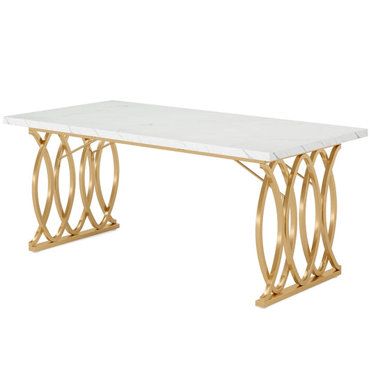 Modern White & Gold Executive Desk – 63" Large Conference Table or Home Office Workstation