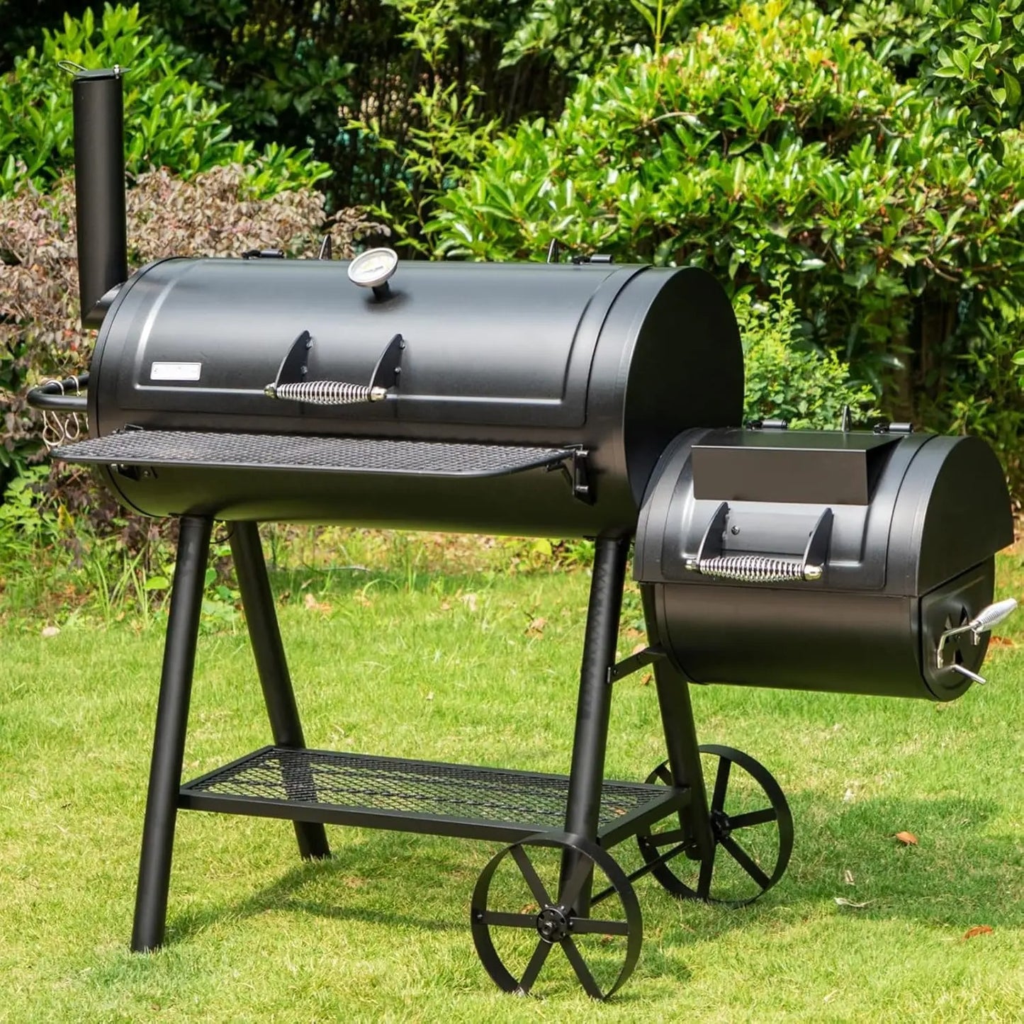 Durable charcoal grill with 941 sq. in. of cooking space, integrated offset smoker, warming rack, and heavy-duty steel construction. Perfect for hosting large outdoor BBQs and events.