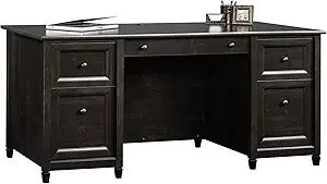 Edge Water Executive Desk with File Drawers & Keyboard Tray – 65” Estate Black Office Desk with Storage