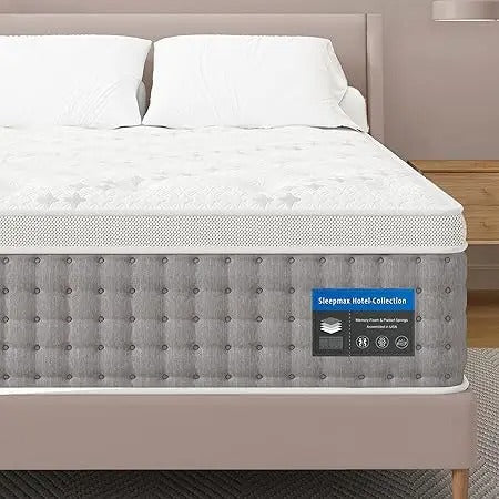 14" Queen Hybrid Mattress – Euro Top Hotel Collection with Lumbar & Hip Support, Pain Relief, Motion Isolation, 365-Night Trial