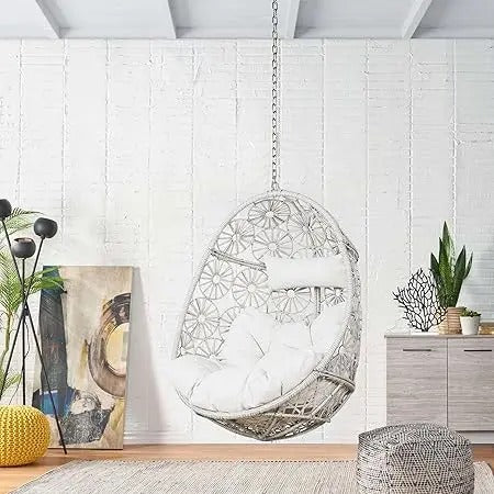 Indoor/Outdoor Wicker Swing Egg Chair – Hanging Hammock Teardrop Chair with Cushion (Stand Not Included)