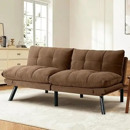 67" Velvet Futon Sofa Bed – Convertible Loveseat with Adjustable Backrest & Memory Foam for Small Spaces