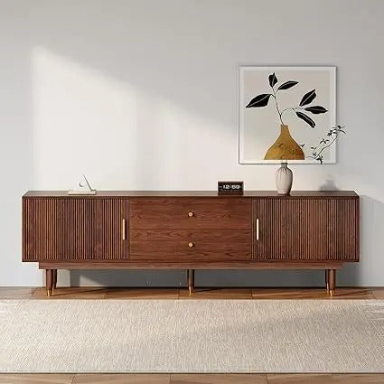 Mid-Century Modern TV Stand – 70" Walnut Entertainment Console with Storage & Drawers
