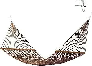 Large Oatmeal Rope Hammock for 2 – Handcrafted Duracord Hammock with Spreader Bars, Tree Hooks & Chains – 450 lb Capacity