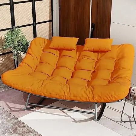Double Papasan Rocking Loveseat – 2-Person Outdoor Chair with Cushion & Rattan Frame