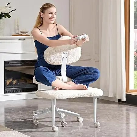 Ergonomic Cross-Legged Meditation Office Chair – Adjustable Height, Wide Seat, 360° Swivel Footrest & Wheels