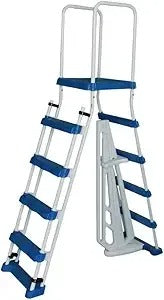 A-Frame Pool Ladder with Barrier for 48–52" Above Ground Pools – Non-Slip Steps & Safety Handrails, 300 lb Capacity