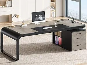 70.9” Executive Office Desk with Drawers & Charging Station – Large Computer Desk with File Cabinet & Removable Shelves