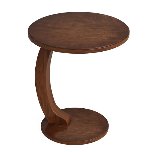 C-Shaped Round End Table – Retro Wood Side Table for Couch, Bed, or Living Room