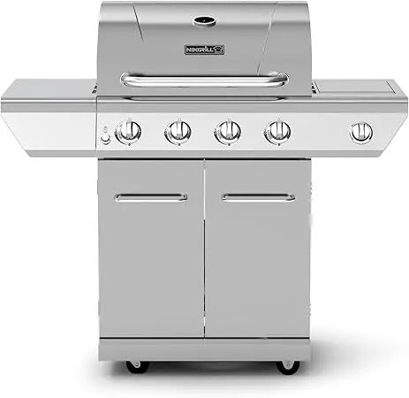 4-Burner Propane Gas Grill with Side Burner – 60,000 BTUs, Stainless Steel