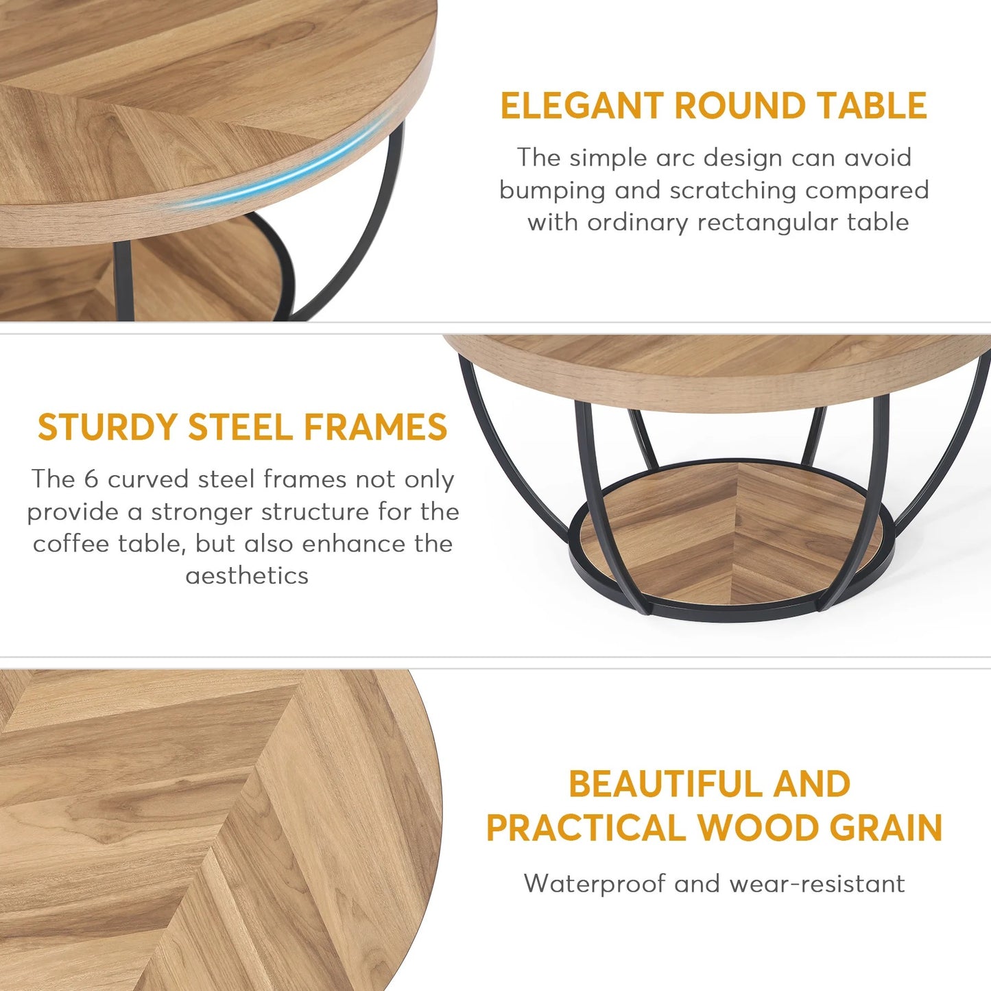 Modern Round Coffee Table with Storage – 2-Tier Wooden Circle Table for Living Room or Office