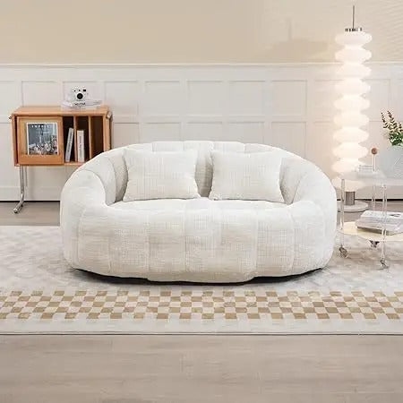 57" Chenille Loveseat Bean Bag Sofa – Modern Floor Lounge Couch with 2 Pillows, Plush Foam Comfort for Living Room & Apartments
