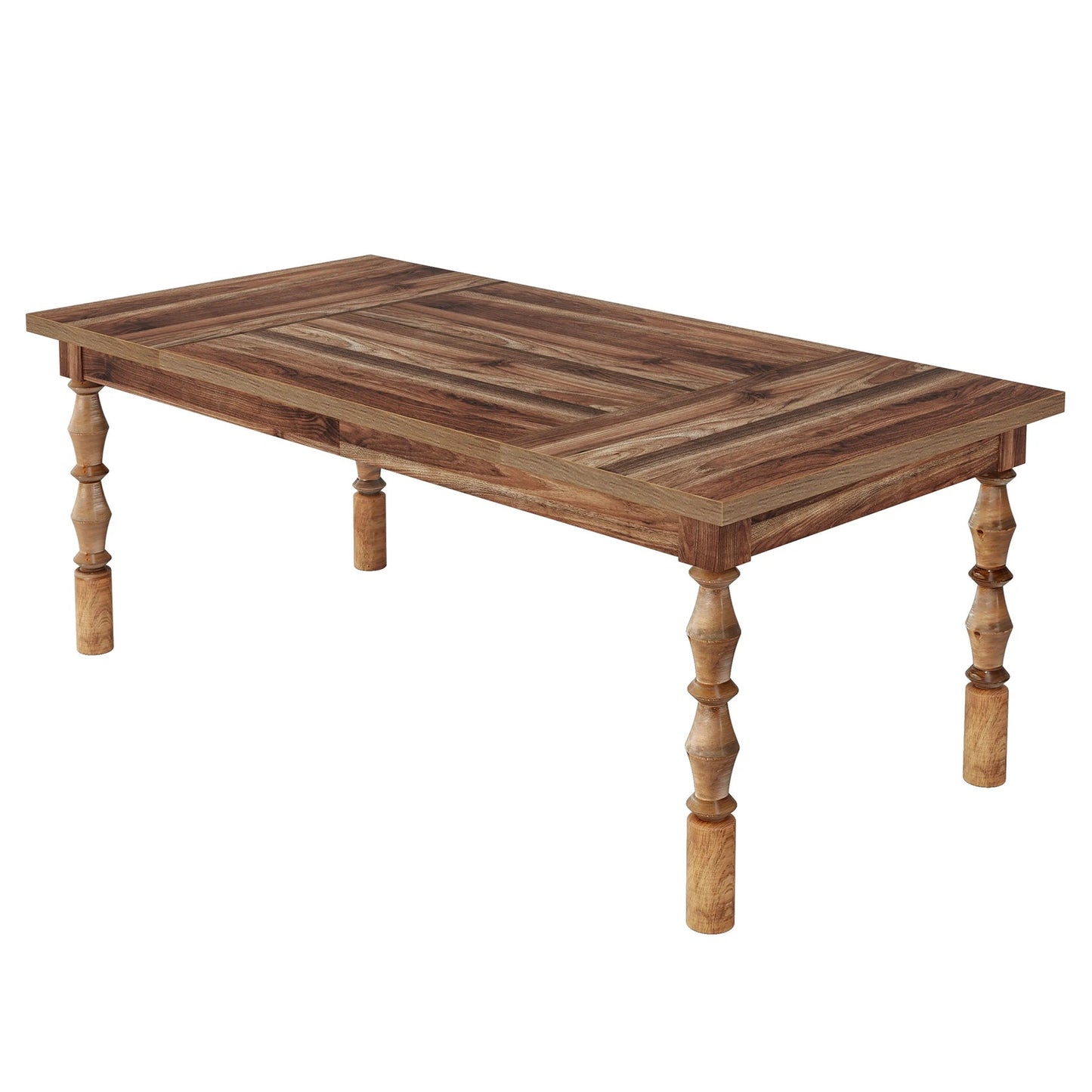 Enjoy meals in timeless style with this spacious farmhouse wood dining table. Perfect for patios, kitchens, and gatherings of 4 to 6 guests.
