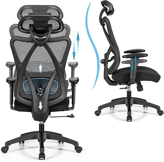 Ergonomic Mesh Office Chair with 2D Lumbar Support – High Back Desk Chair with Adjustable Headrest & Armrests