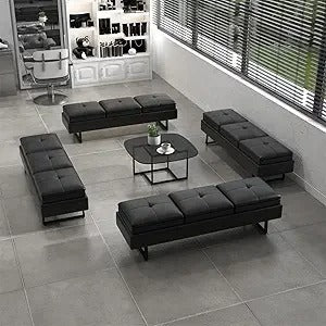 12-Seat PU Leather Waiting Room Bench – Modern Reception & Entryway Seating with Thick Cushions, Easy-Clean Design