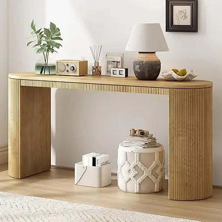 59.2" Modern Curved Fluted Console Table – Entryway & Sofa Table for Living Room or Hallway