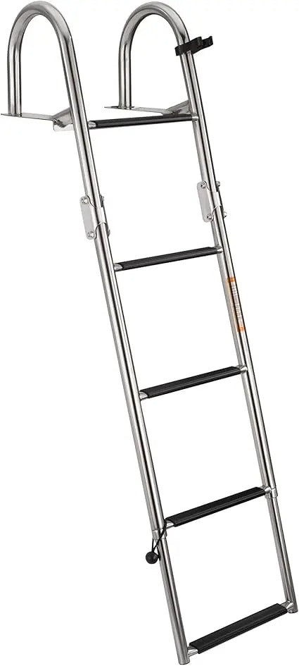 5-Step Heavy-Duty Telescoping Rear Entry Ladder – Polished 316 Stainless Steel for Marine Pontoon Boats