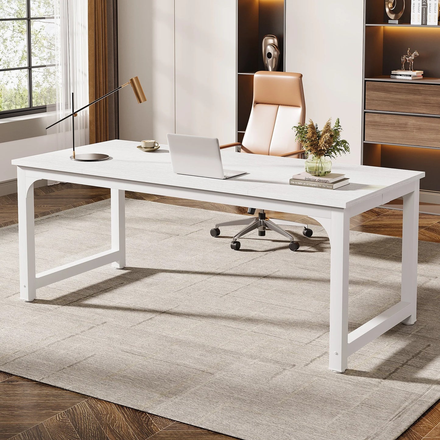 Modern Rectangular Computer Desk – Spacious Wood Workstation for Home Office or Study Room