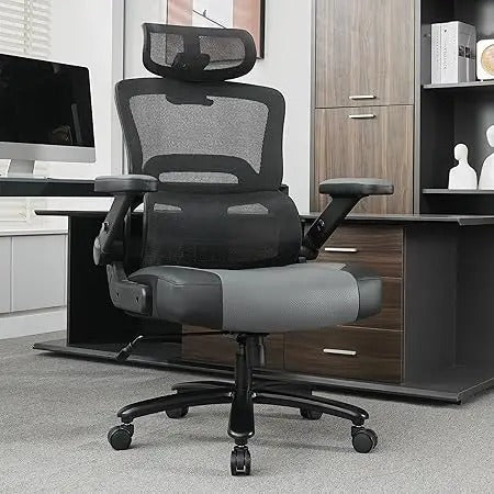 500lbs Heavy-Duty Big & Tall Executive Office Chair – Ergonomic Mesh Back with 5D Flip Arms & Adjustable Lumbar Support