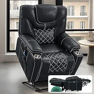 9988 Power Lift Recliner Chair with Massage & Heat – Lay Flat Dual Motor Recliner for Seniors, Infinite Position, High-Density Foam, Cup Holder & Storage, Faux Leather