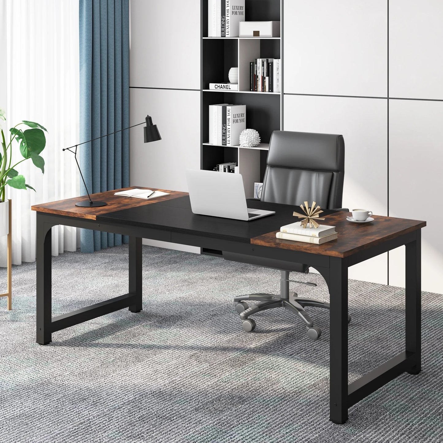 Modern Rectangular Computer Desk – Spacious Wood Workstation for Home Office or Study Room