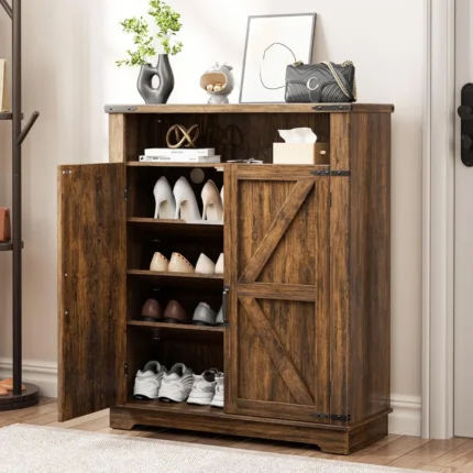 6-Tier Shoe Cabinet with Doors – Entryway Shoe Rack with Adjustable Shelves, Farmhouse Design & Anti-Tip Kit