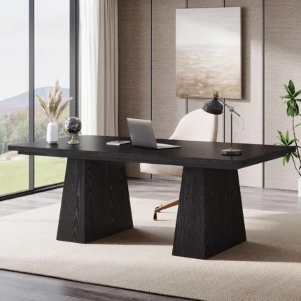 63-Inch Executive Desk with Double Pedestal – Modern Computer Desk with Scratch-Resistant Finish, Spacious Work Surface for Home Office or Conference Room
