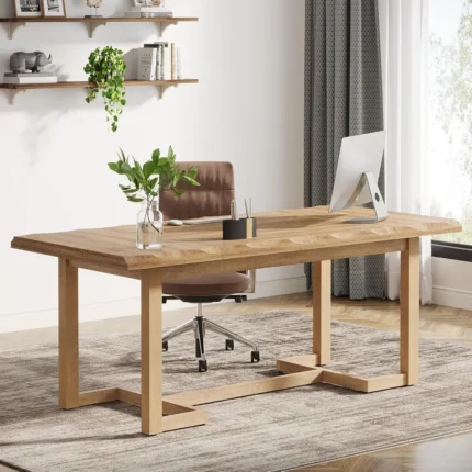 63-Inch Computer Desk – Modern Rectangular Writing Table with Solid Wood Legs & Thickened Desktop for Home Office or Study
