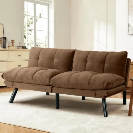 67 Inch Futon Double Sofa Bed, 2 in 1 Velvet Loveseat with Adjustable Backrest Memory Foam Sofa for Living Room Bedroom Office