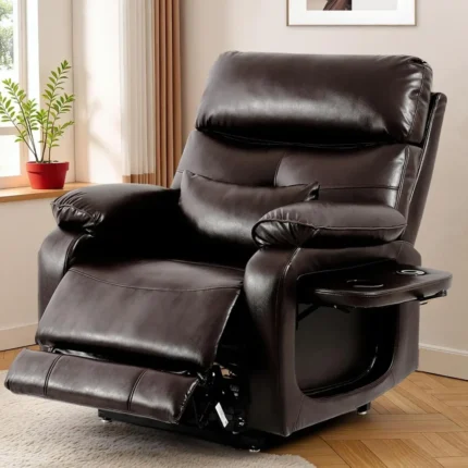 Dual Motor Power Lift Recliner Chair with Massage & Heat – Lay Flat Infinite Position Recliner for Adults & Seniors, Foldable Tray, Cup Holder, USB Charging, Faux Leather