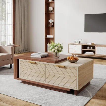 Expandable Coffee Table, 42"-65" Adjustable Wood Table with Storage Drawers – Dual-Tone Walnut Oak Finish for Living Room
