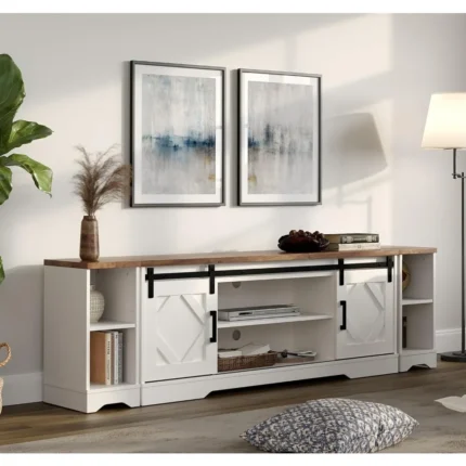 Farmhouse TV Stand for 85" TVs – 3-in-1 Entertainment Center with Sliding Barn Doors & Storage