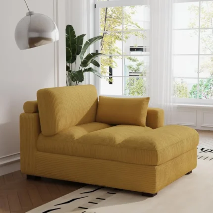 Oversized Corduroy Chaise Lounge Chair with Left Armrest – Upholstered Recliner Seat with Cushion, Wide Sleeper Sofa for Living Room