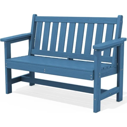 Weatherproof 2-Person Outdoor Bench – 660 lbs Capacity, HDPE Garden Bench with Reinforced Backrest for Patio, Deck, Porch – Classic Navy