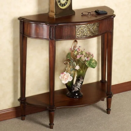 Sarantino Wooden Console Table - Natural Cherry with Aged Gold Details - Traditional Decorative Regal Furniture - Half Circle M