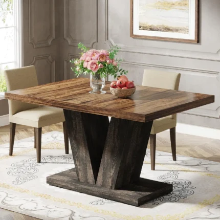 Rustic 47" Wooden Dining Table for 4 – Heavy-Duty Pedestal Base for Kitchen or Dining Room