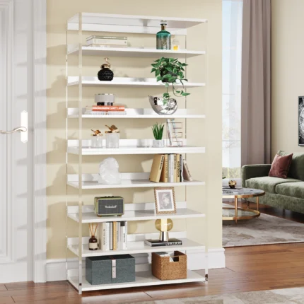 Modern Acrylic Display Shelf with Wood Panels – Minimalist 63" Storage Rack for Books, Decor, or Collectibles