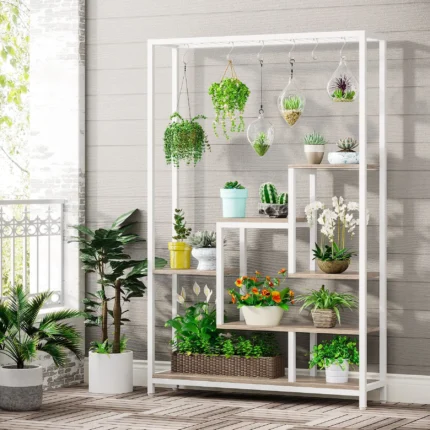 Tribesigns Plant Stand 5 Tier, 180 cm Tall Plant Stand Indoor, Metal Flower Shelf with 10 PC S Hanging Hooks, Flower stand